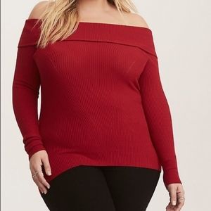 Fold over neck red sweater